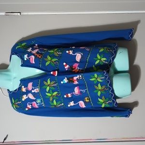 Jack B. Quick / size large / blended knit royal blue sweater with 🦩🦩🦩 🌴🌴🌴